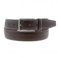 Cinturón italiano piel marrón doble pespunte azul