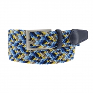 Cinturón elástico azul, marrón, beige y amarillo