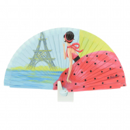 Abanico vintage dama vestido rojo y Torre Eiffel